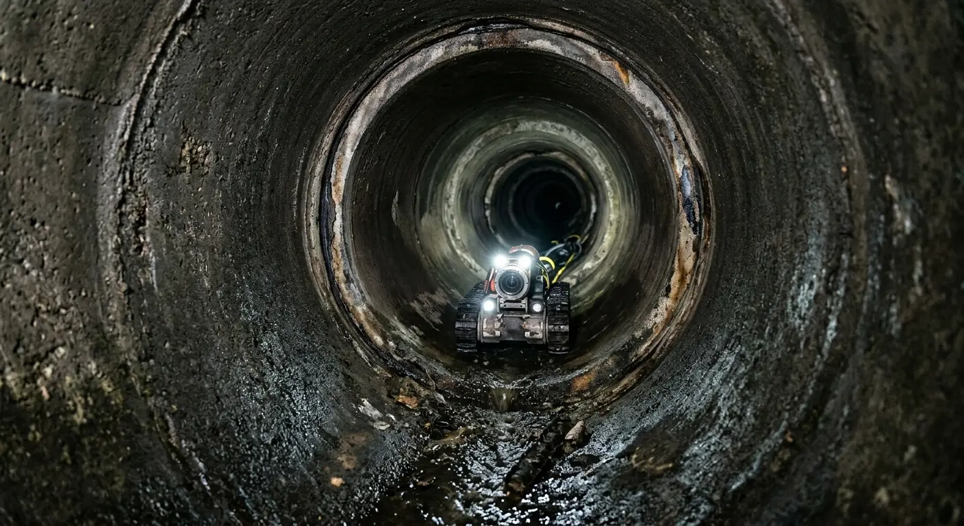 Robotic sewer camera inspecting pipe interior for Sewer Line Repair in Mundy