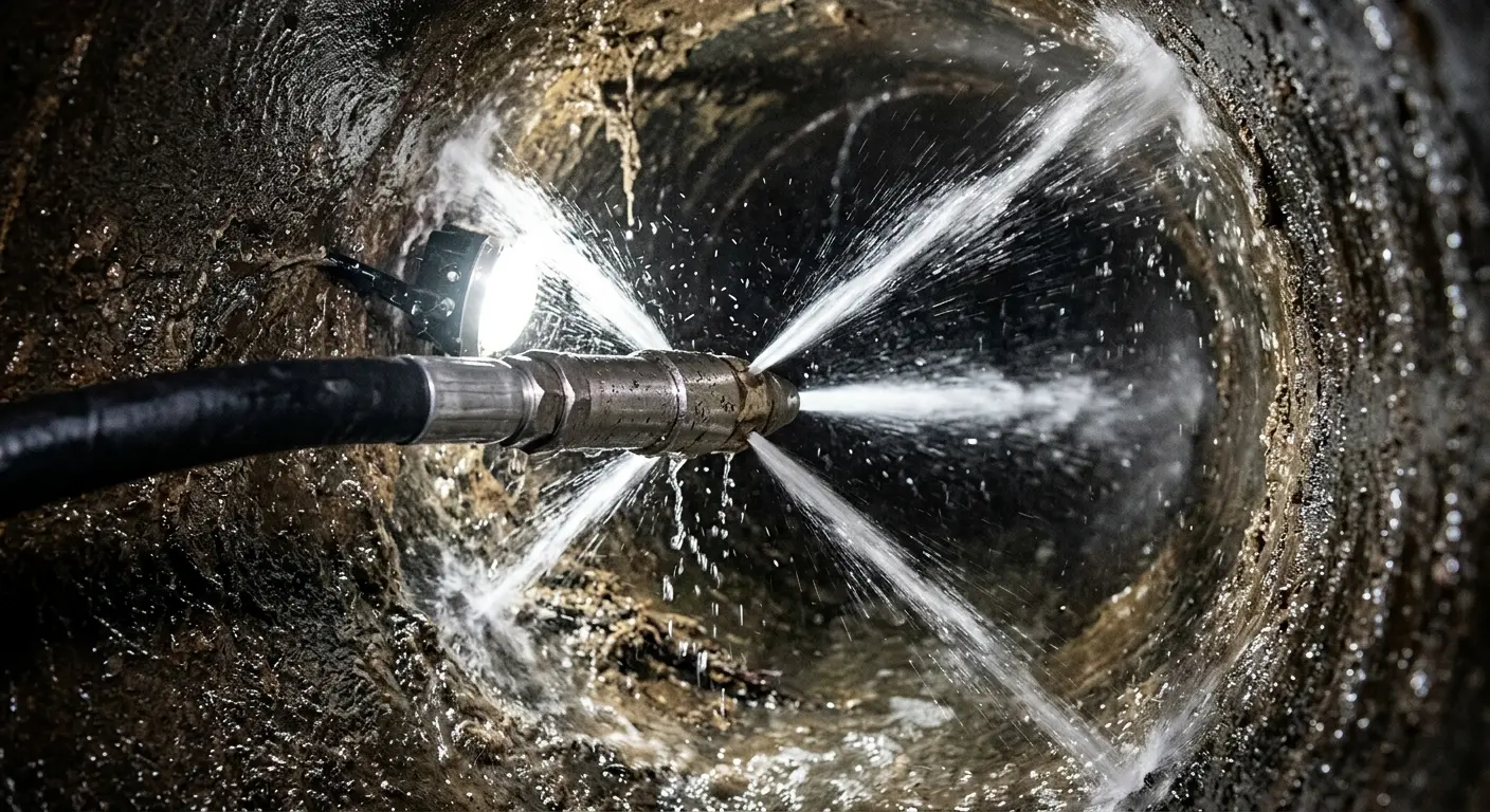 High-pressure hydro jetting nozzle cleaning sewer pipe for Sewer Line Relining in Mundy